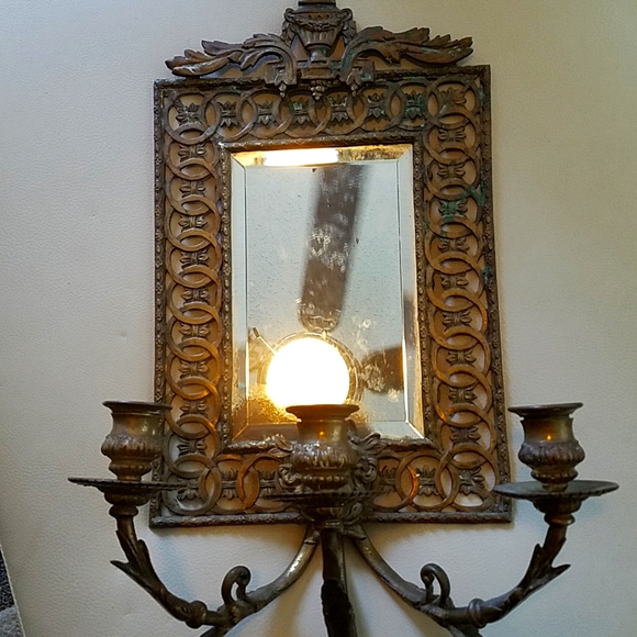 Early 16th century hand forged mirror and candle stick holders - Picture 1 of 3